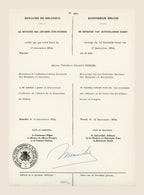 Belgian bilingual certificate authorizing Alexis Dubois to wear the insignia of Officer of the Order of the Oak Crown, 31 December 1954