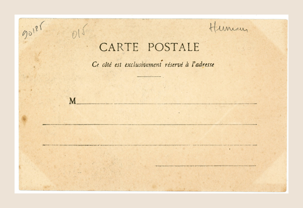 Unwritten reverse of an antique French Bergeret postcard, showing an undivided Carte Postale address side and natural aged paper.