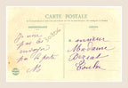 Reverse of vintage Bergeret Brune ou Blonde postcard number 3 with handwritten French message in purple ink and original divided postcard back.