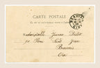Reverse of Albert Bergeret Smell postcard with handwritten address to Beauvais, French 1903 postal cancellation and natural antique paper wear.