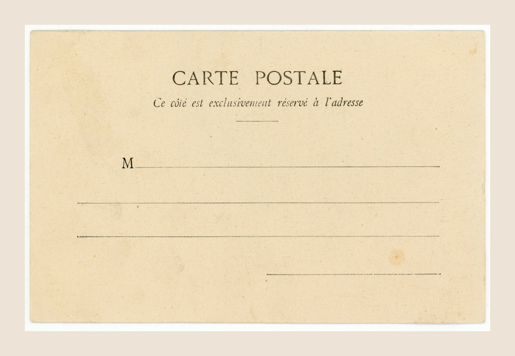Blank reverse of Albert Bergeret Le Petit Trottin postcard number 3, with printed French Carte Postale address lines and natural foxing.