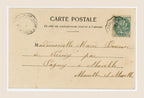 Reverse of Albert Bergeret Le Converti antique French postcard with original green 5 centimes stamp, handwritten address and postal cancellation.