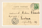 Reverse of French Belle Époque Bergeret postcard No. 3, addressed to Melina Alexandre near Metz, with original German postage stamp and historic postal cancellations.