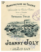 Joanny Joly factory illustration on antique French industrial letterhead