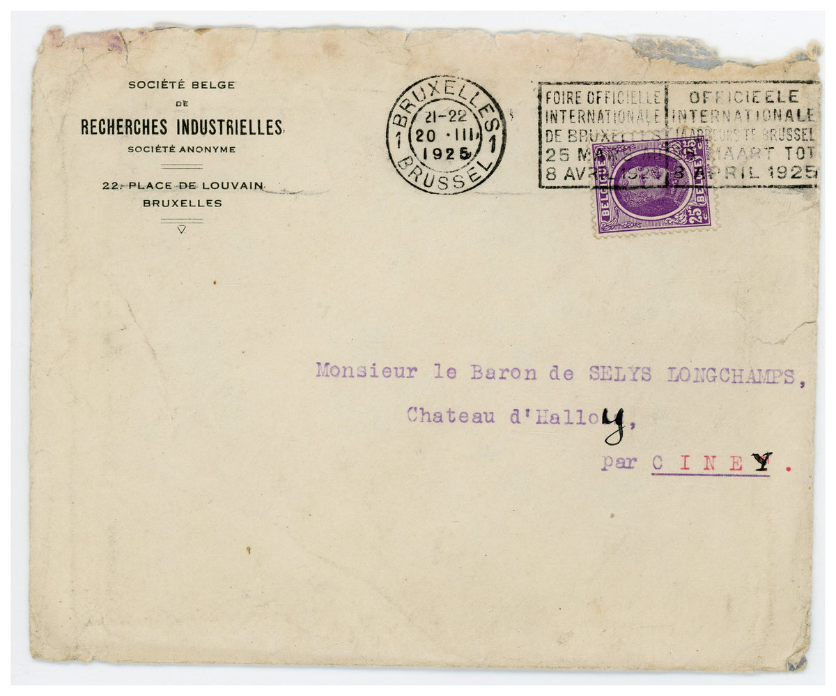 1925 Belgian Industrial Research Letter & Banque d’Outremer Receipt – Selys Longchamps Archive