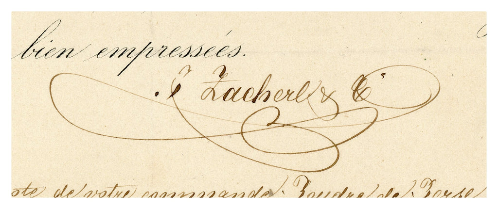 Handwritten signature on antique French tea merchant correspondence, 1869