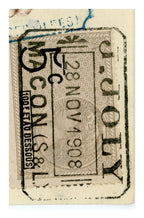 Fiscal stamp and endorsement on 1908 French bill of exchange