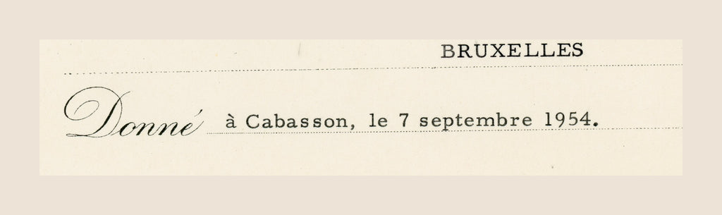 1. Detail of Alexis Dubois Order of the Oak Crown diploma showing Cabasson and the date 7 September 1954