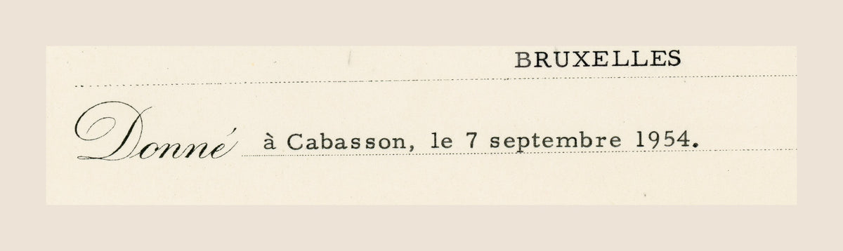 1. Detail of Alexis Dubois Order of the Oak Crown diploma showing Cabasson and the date 7 September 1954
