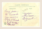 Reverse of Bergeret antique French postcard number 4, showing purple handwritten correspondence, address and early 20th-century printed postcard details.
