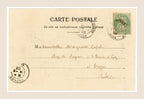 Reverse of Albert Bergeret Winter postcard with green 5 centimes French stamp, 1903 postmarks and handwritten address to Marguerite Copel in Troyes.