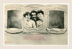 Édition Bergeret Brune ou Blonde postcard number 5, depicting the smiling gentleman between the brunette and blonde in the final romantic scene.
