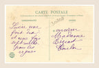 Reverse of antique French Brune ou Blonde postcard number 5, featuring purple handwritten correspondence and address to Madame Béziat.