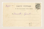 Reverse of Albert Bergeret Taste postcard showing violet handwritten address, old French postage stamp, pencil markings and scattered foxing.