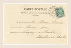 Reverse of antique Bergeret La plus belle mort postcard with green French postage stamp, handwritten address to Marie Bonnin and early 1900s postal marks.