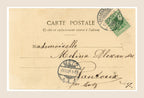 Reverse of antique Bergeret postcard No. 5 from Le Thermomètre du Ménage series, with German 5 pfennig postage stamp, Falkenberg cancellation and handwritten address to Metz.