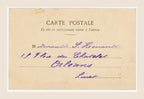 Reverse of antique French Bergeret letter U postcard with purple ink handwriting and original early 20th-century postal layout.