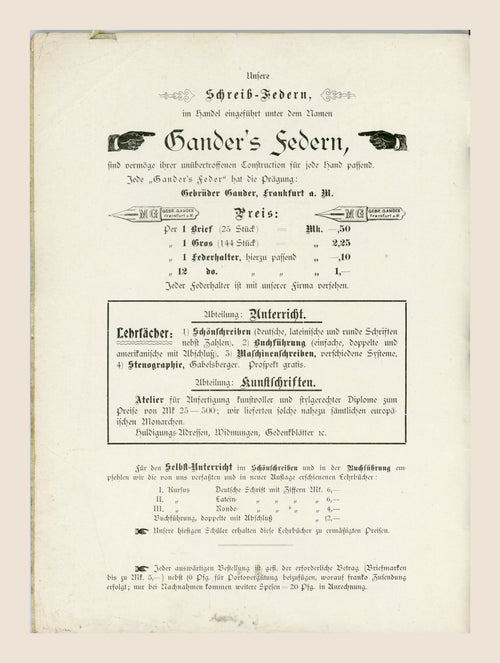 1904 German Calligraphy Exercise Book – Gander Writing Method – Frankfurt