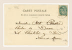 Reverse of a 1903 French Bergeret postcard with handwritten address to Odette Poussié, Château de Dame, green 5 centimes stamp and postal cancellations.