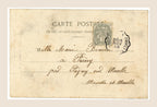 Reverse of antique French railway travel postcard No. 9 showing original postage stamp and handwritten recipient address.