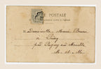Reverse of antique Bergeret postcard No. 10 with original French postage stamp, 1903 cancellation and handwritten address.