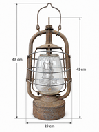 Panzer Cuirass lantern on white, with dimensions: 41 cm high without handle, 48 cm with handle raised and 19 cm wide.