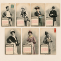 Set of seven original Albert Bergeret Bureau de Placement antique French postcards, featuring humorous Belle Époque employment portraits, Nancy circa 1903.