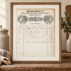 1862 Maison Groult French food invoice displayed as framed historical wall decor