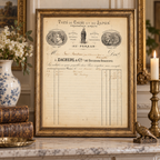 1869 French tea invoice displayed as framed historical wall decor