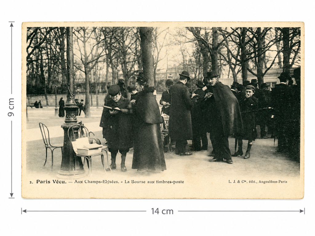 Paris Vécu – La Bourse aux timbres-poste, Champs-Élysées – Antique French Postcard