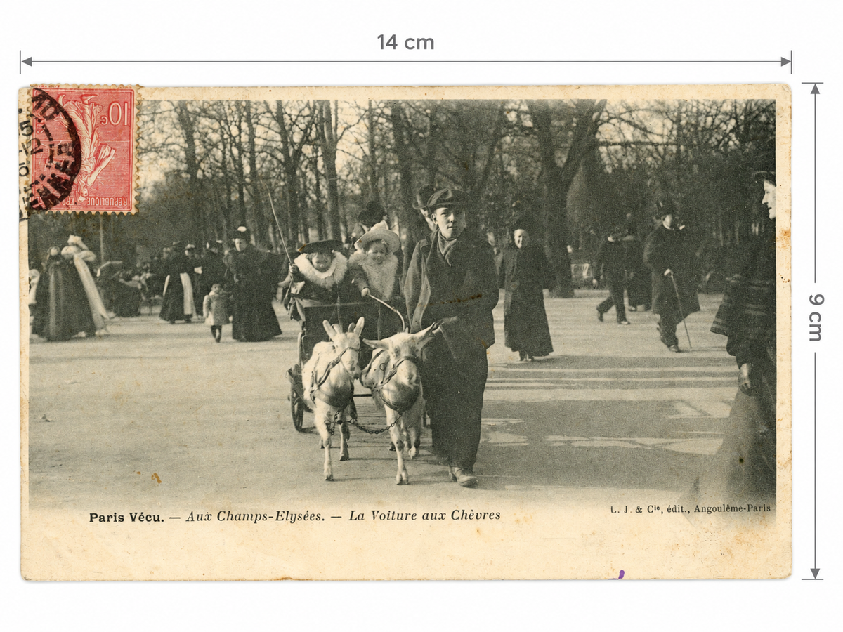 Paris Vécu – Aux Champs-Élysées, La Voiture aux Chèvres – Antique French Postcard