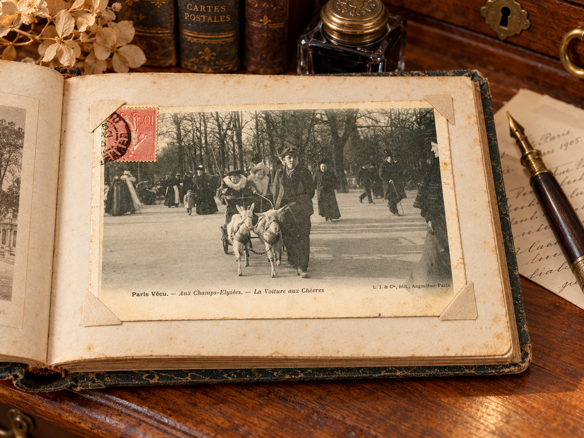 Paris Vécu – Aux Champs-Élysées, La Voiture aux Chèvres – Antique French Postcard
