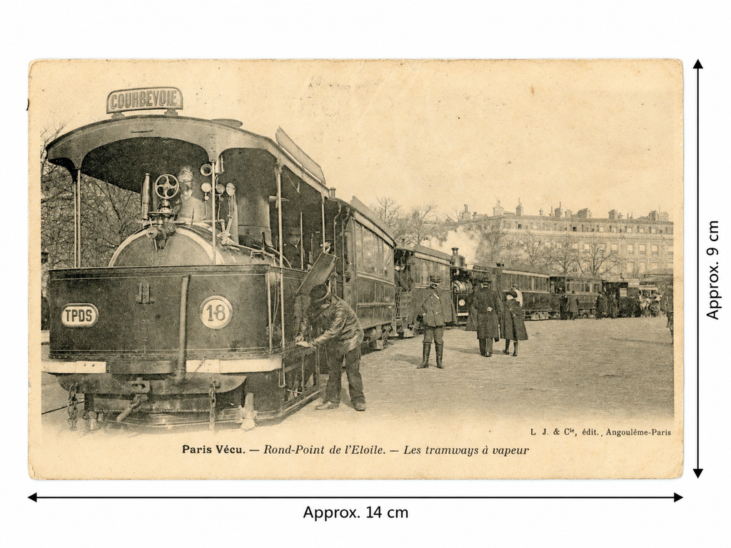 Paris Vécu – Steam Tramways at the Rond-Point de l’Étoile – Antique French Postcard