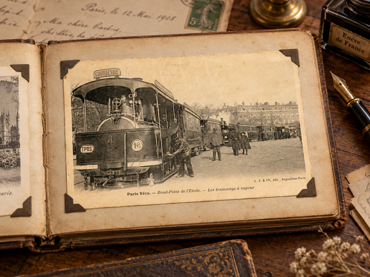 Paris Vécu – Steam Tramways at the Rond-Point de l’Étoile – Antique French Postcard