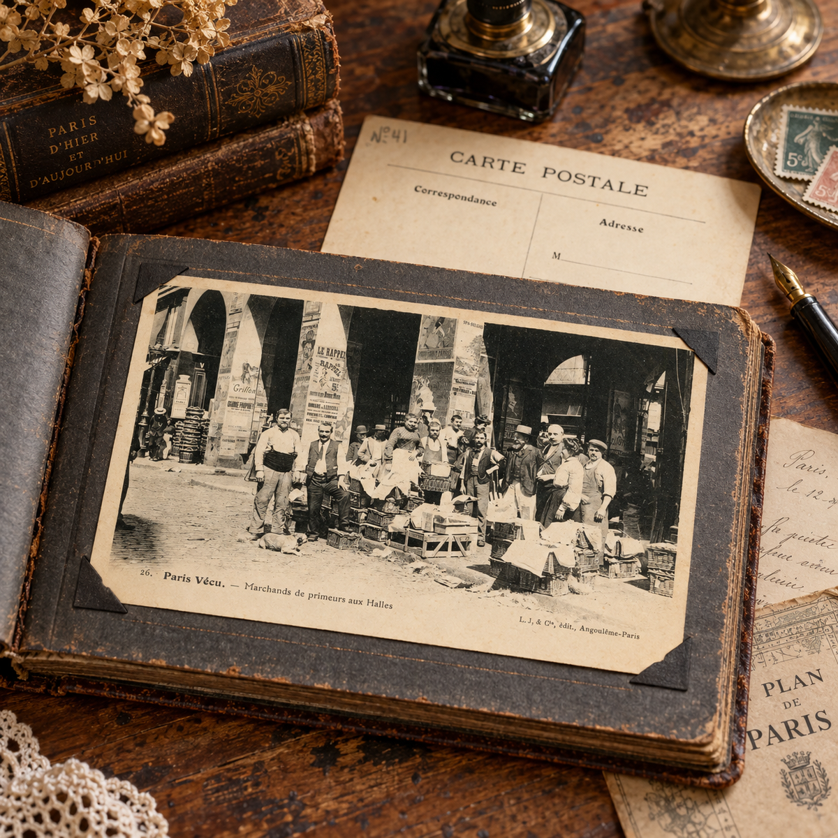 Paris Vécu – Produce Sellers at Les Halles – Antique French Postcard