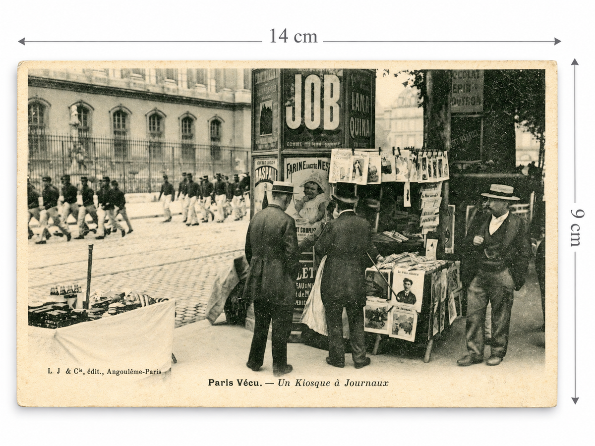 Paris Vécu – Newspaper Kiosk in Paris – Antique French Postcard