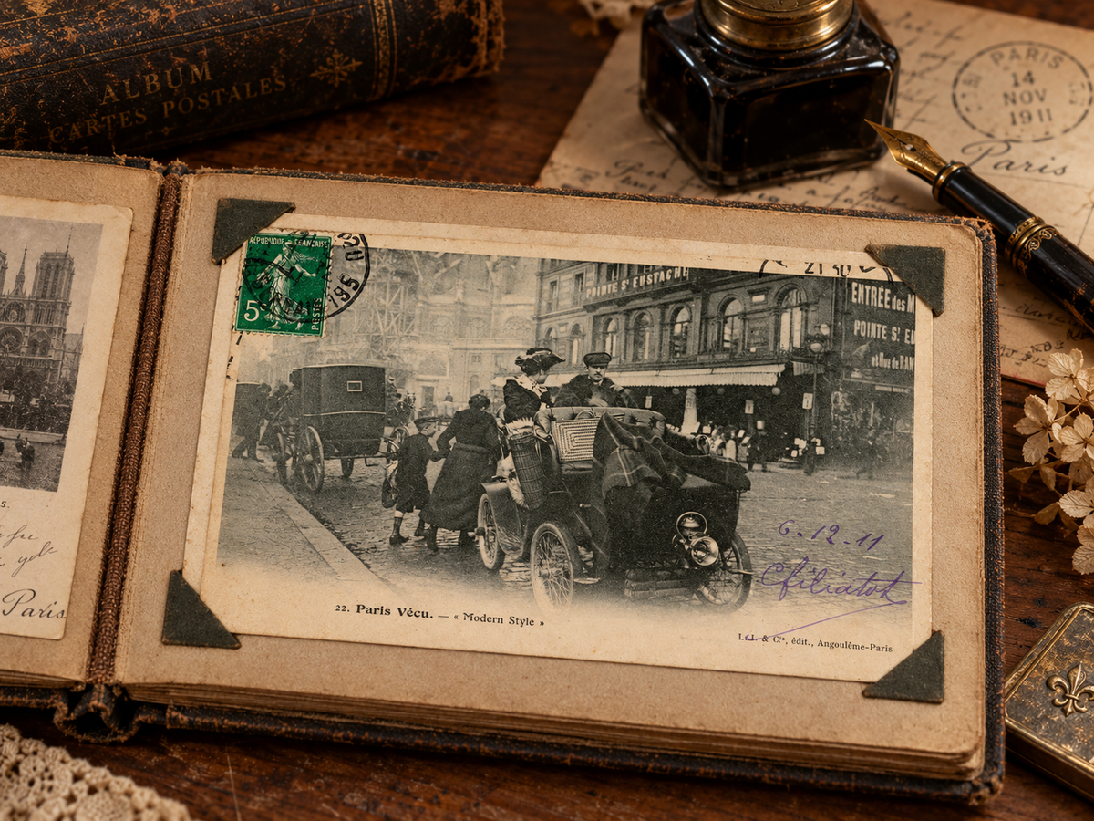 Paris Vécu – Modern Style, Early Automobile in Paris – Antique French Postcard