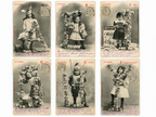 Complete set of six antique French Bergeret postcards, Les Voyelles A E I O U Y, featuring Belle Époque children and floral alphabet designs, circa 1905.