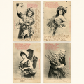 Complete set of four original Albert Bergeret Les 4 Saisons antique French postcards depicting Spring, Summer, Autumn and Winter, Belle Époque circa 1903.