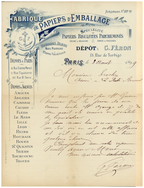 Antique French handwritten business letter with blue illustrated letterhead, Paris 1899
