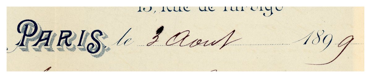 Close-up of handwritten French correspondence dated 1899