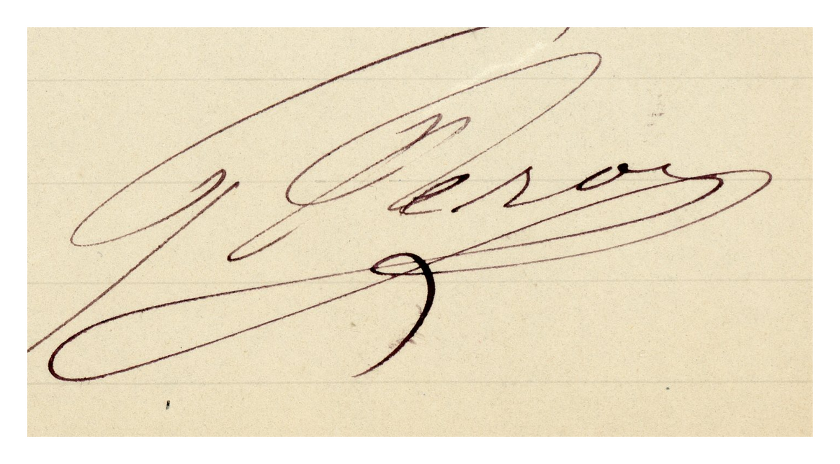 Handwritten signature on antique French business correspondence, 1899