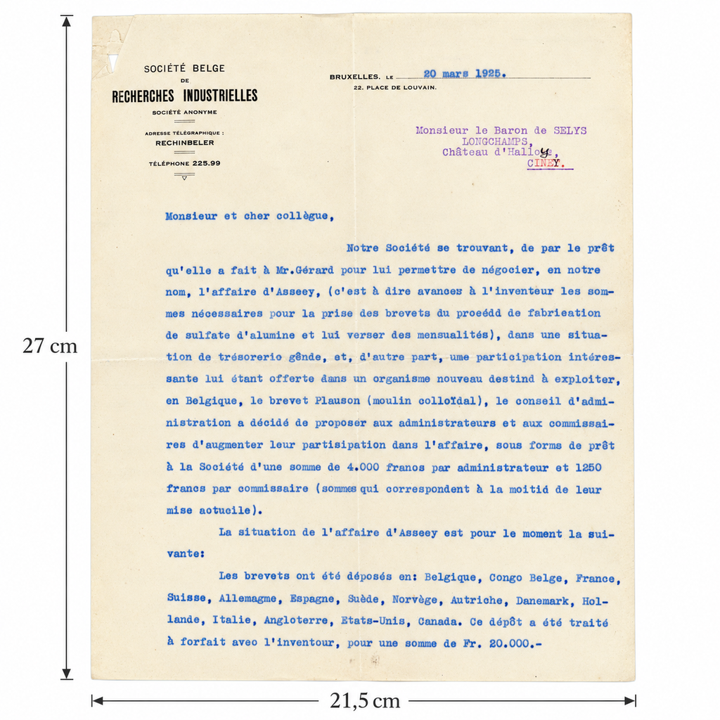 1925 Belgian Industrial Research Letter & Banque d’Outremer Receipt – Selys Longchamps Archive