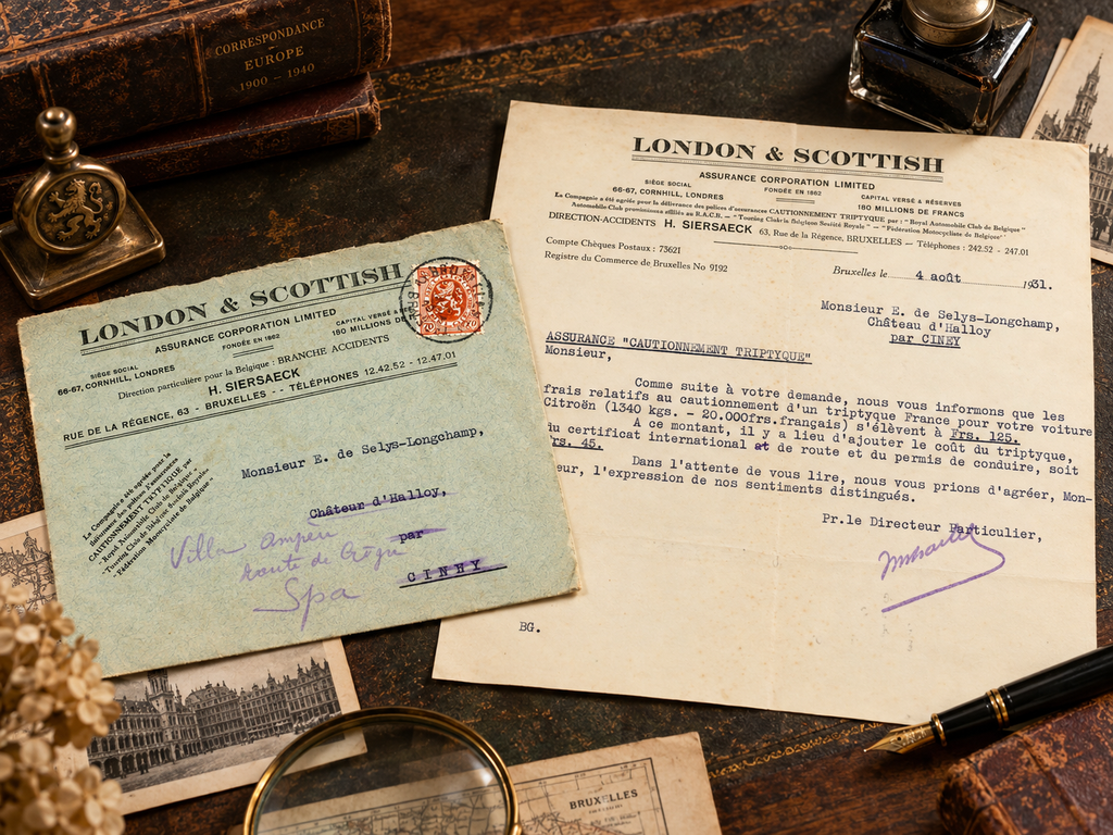 1931 Citroën Automobile Insurance Letter – Selys Longchamps Archive