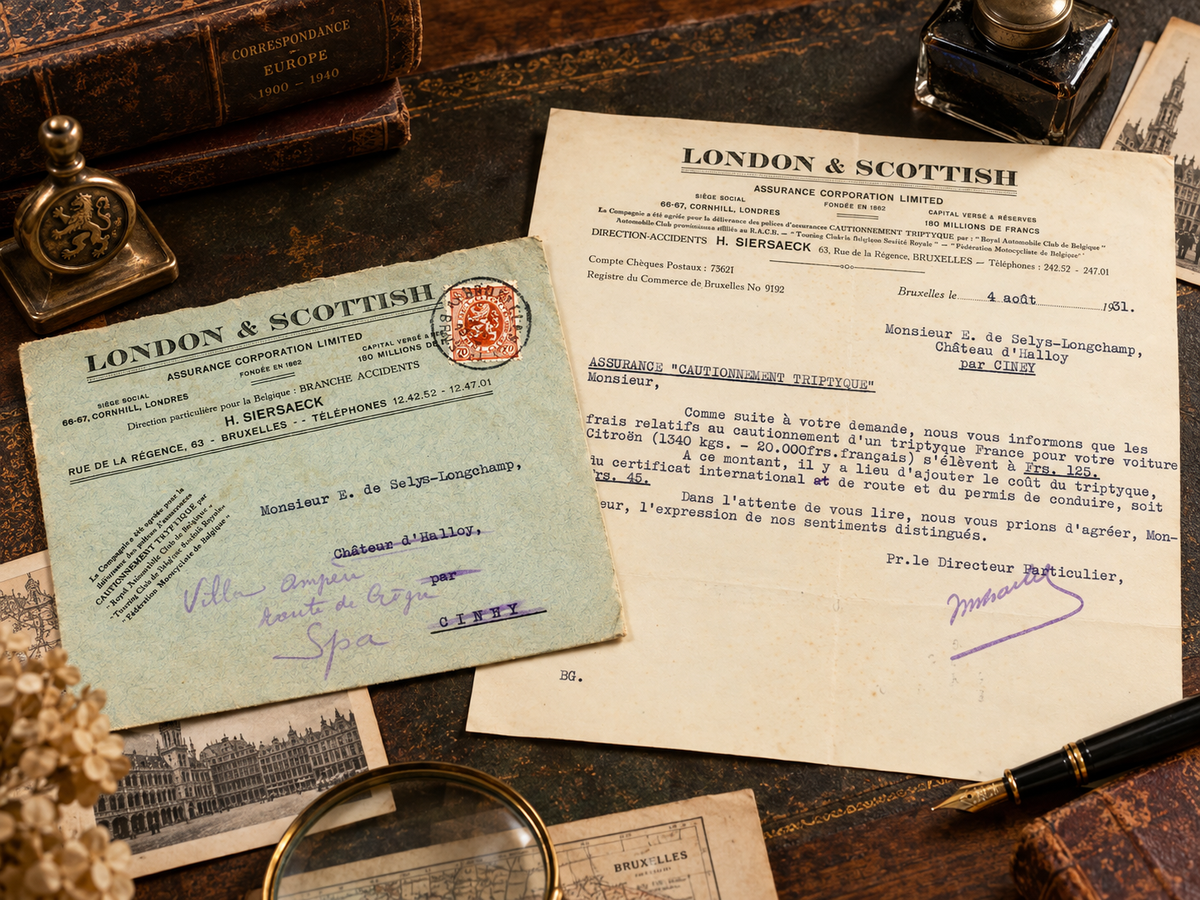 1931 Citroën Automobile Insurance Letter – Selys Longchamps Archive