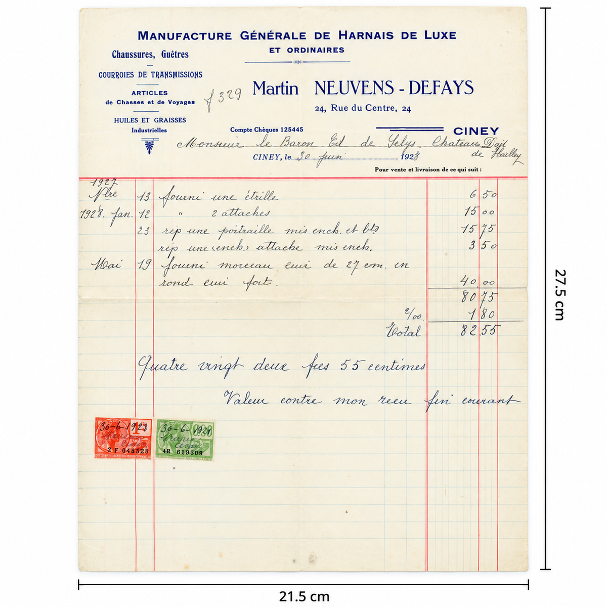 1928 Harness Maker Invoice & Envelope – Selys Longchamps Archive
