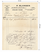 1919 English Tailor Invoice from Spa – P. Slangen – Selys Longchamps Archive