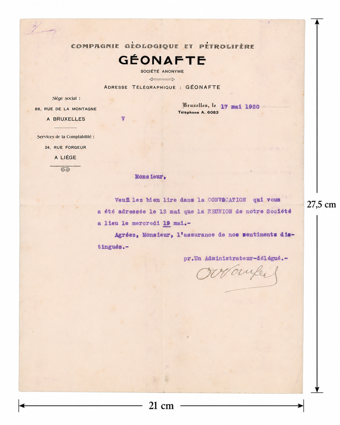 1920 Géonafte Geological & Petroleum Company Letter – Selys Longchamps Archive