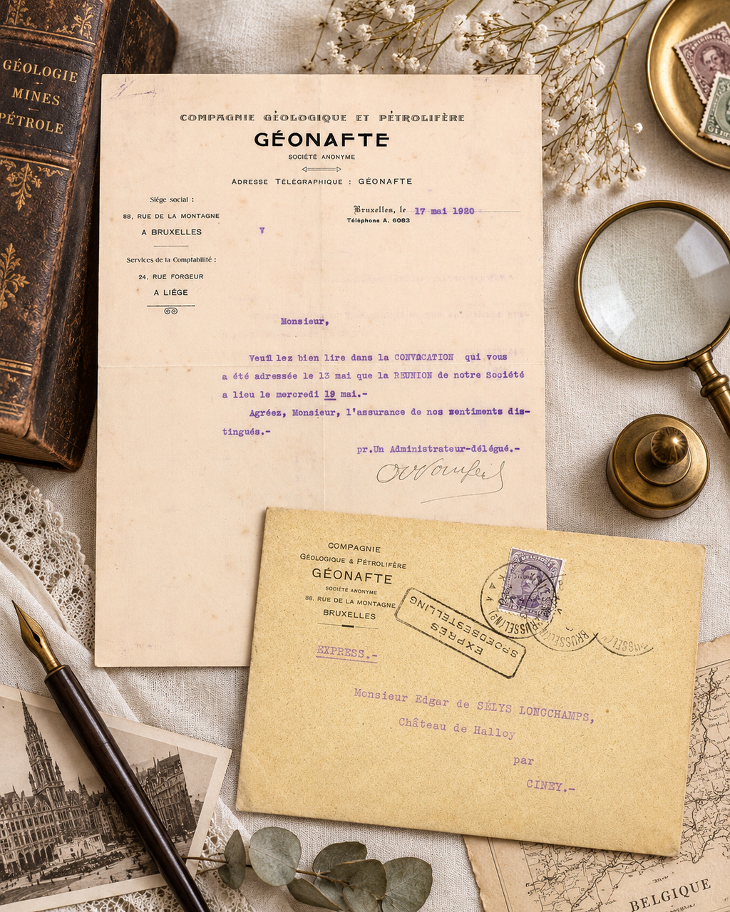 1920 Géonafte Geological & Petroleum Company Letter – Selys Longchamps Archive