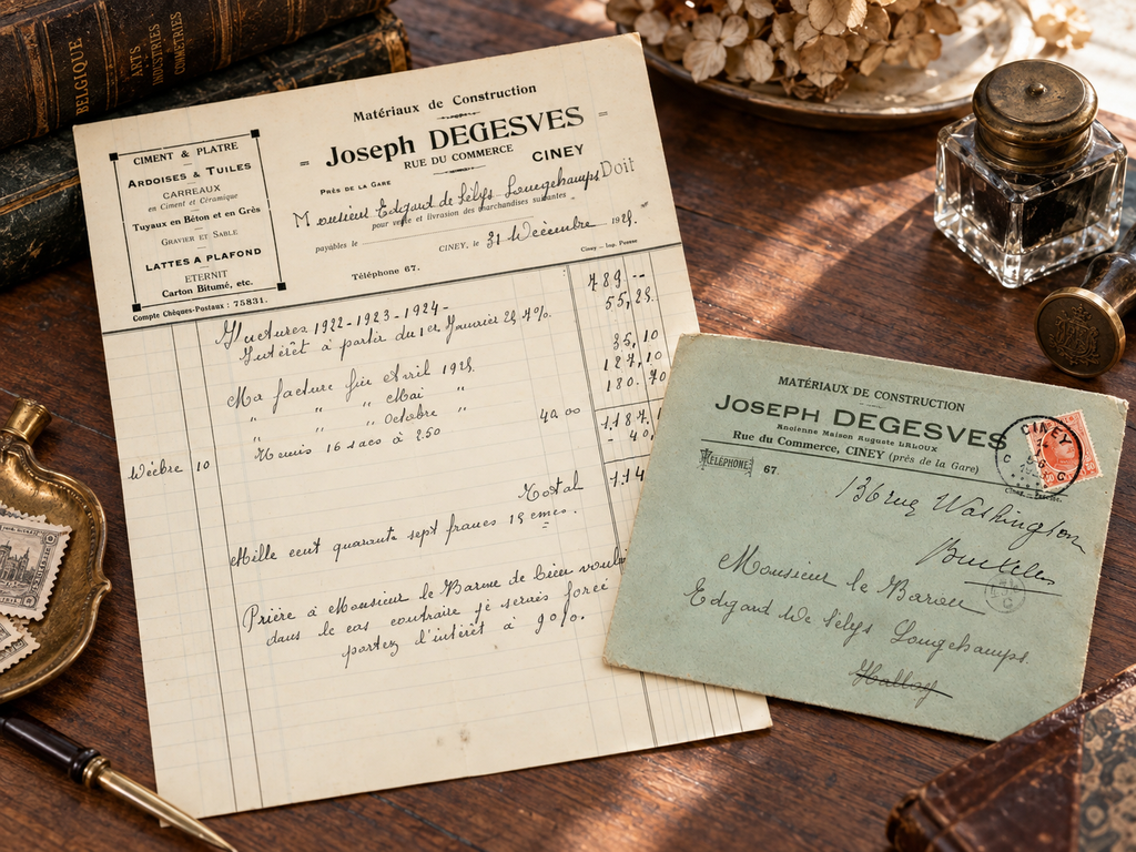 1928 Construction Materials Account – Joseph Degesves Ciney – Selys Longchamps Archive